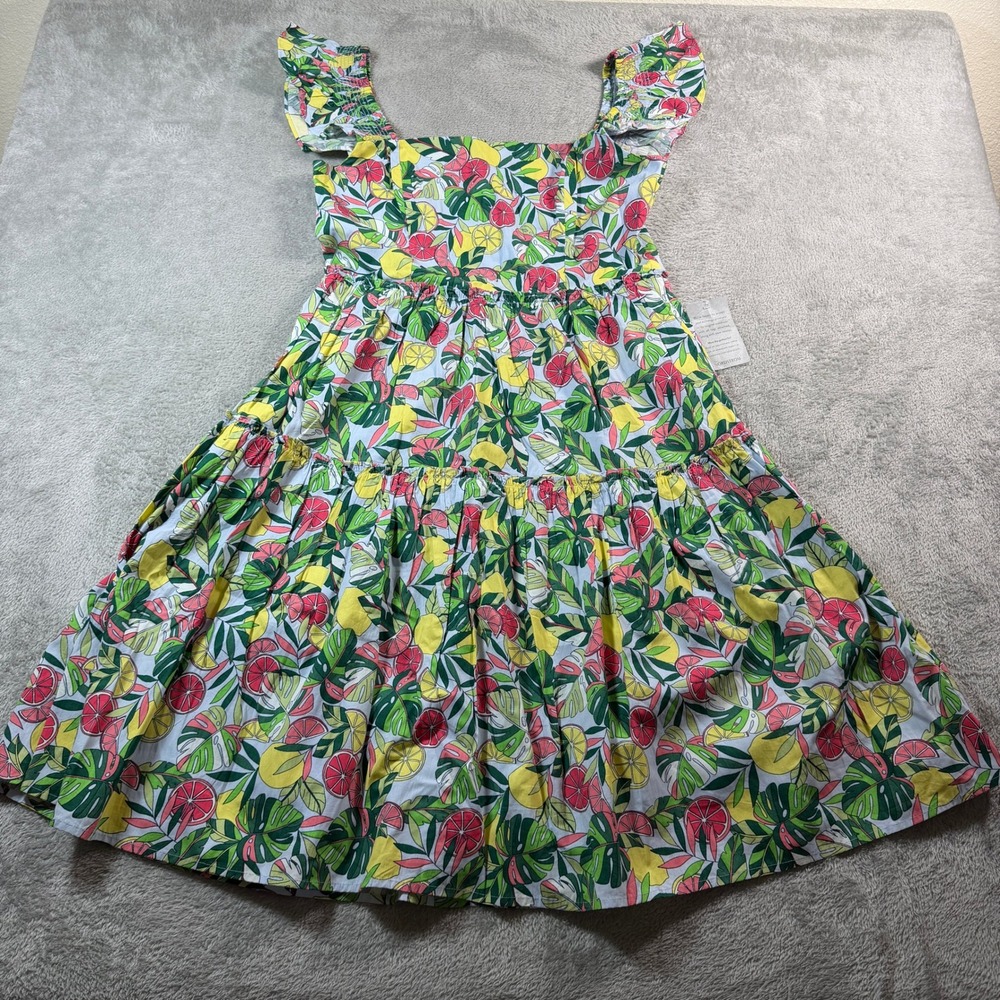 Eliza J Dress Women 10 Multicolor Floral Citrus Fruit Ruffle Tiered Cotton Boho